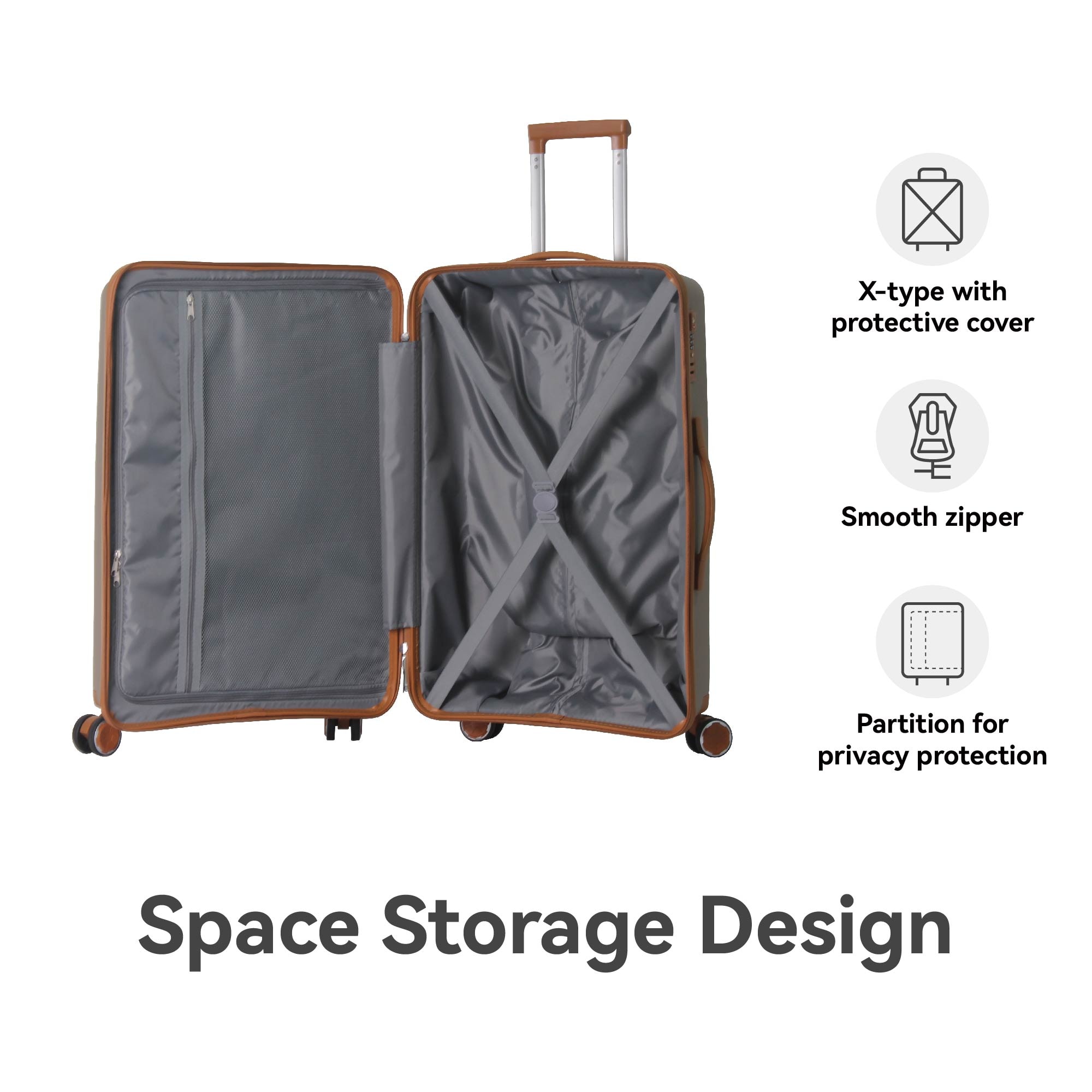 3-Piece Luggage Set Travel Lightweight Suitcases With Rolling Wheels, TSA Lock & Moulded Corner, Carry On Luggages For Business, Trip, (20"/24"/28"), Brown_voghion.com